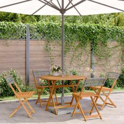 Ensemble &agrave; manger de 5 pcs r&eacute;sine tress&eacute;e et bois massif