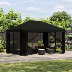 Gazebo avec murs lat&eacute;raux 4 &times; 3 m Noir Polyester et Acier