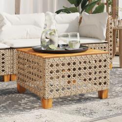 Table de beige 55x55x36 cm r&eacute;sine tress&eacute;e et bois acacia