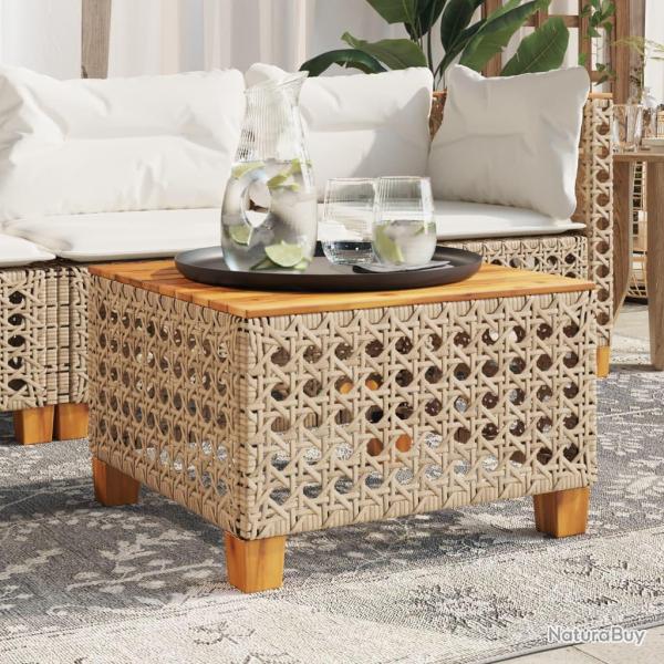 Table de beige 55x55x36 cm r�sine tress�e et bois acacia