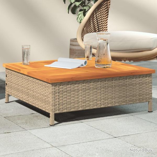 Table de beige 70x70x25 cm r�sine tress�e et bois acacia