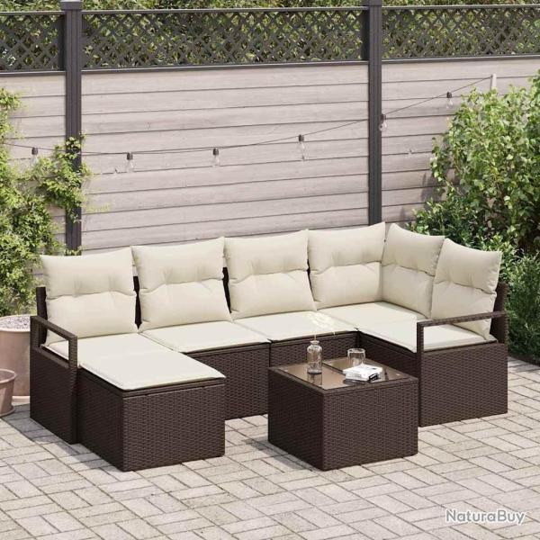 Ensemble de Canap�s 7 pcs Marron et Cr�me polyrotin