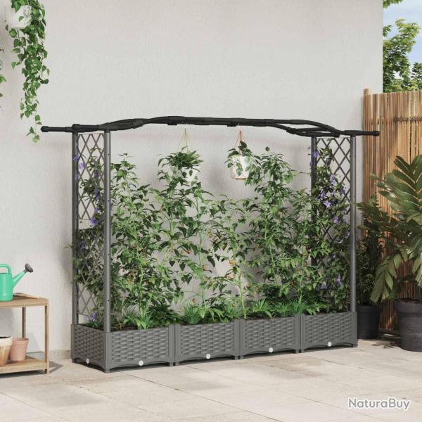 Lit �lev� avec Treillis et Toit Gris clair 207 x 40 x 123 cm PP