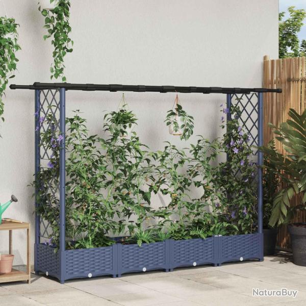 Lit �lev� avec Treillis et Toit Gris 203 x 40 x 121 cm PP