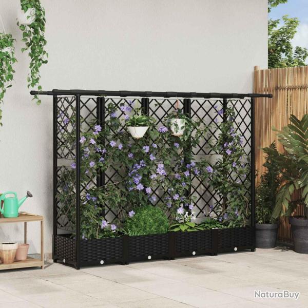 Lit �lev� avec Treillis et Toit Noir 202,5 x 40 x 121 cm PP