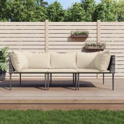 Salon de jardin 3 pcs avec coussins Gris R&eacute;sine tress&eacute;e
