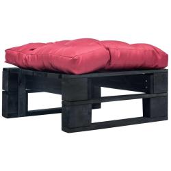 Repose-pied palette de jardin avec coussin rouge noir bois