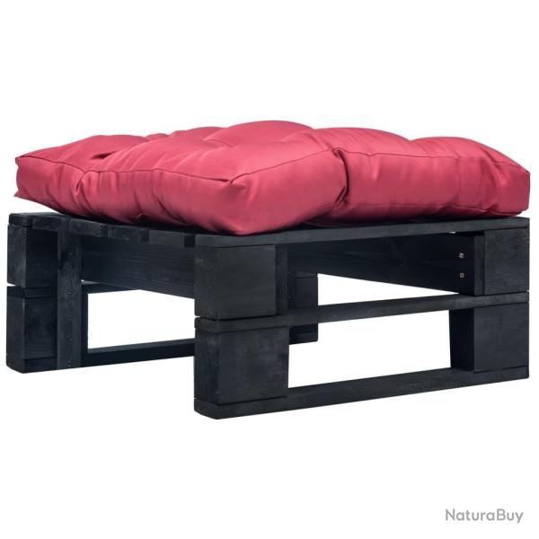 Repose-pied palette de jardin avec coussin rouge noir bois