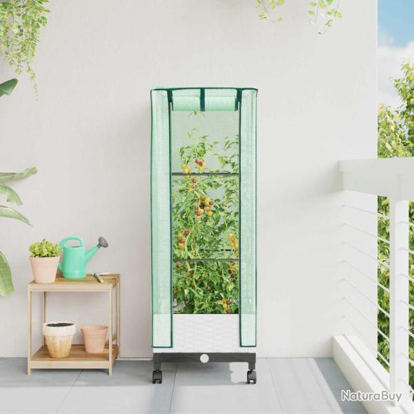 Jardini�re de jardin avec couverture de serre et roues Blanc PP