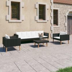 Salon de jardin 4 pcs avec coussins R&eacute;sine tress&eacute;e Noir