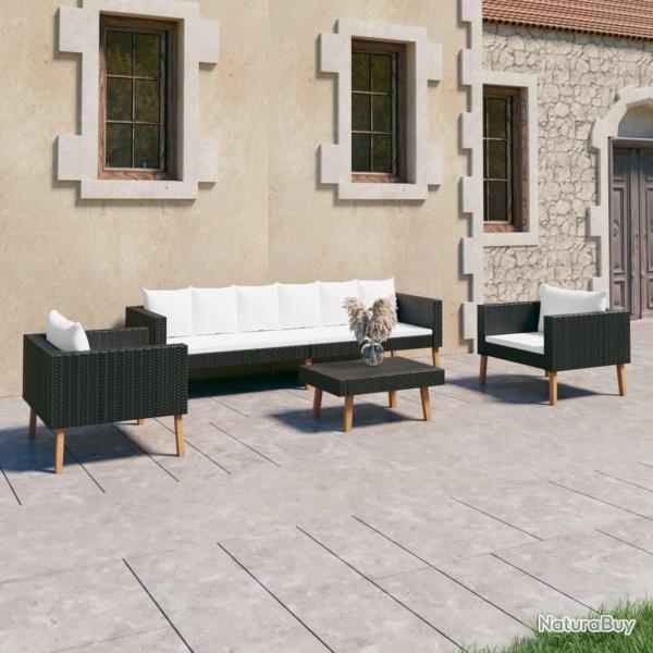 Salon de jardin 4 pcs avec coussins R�sine tress�e Noir