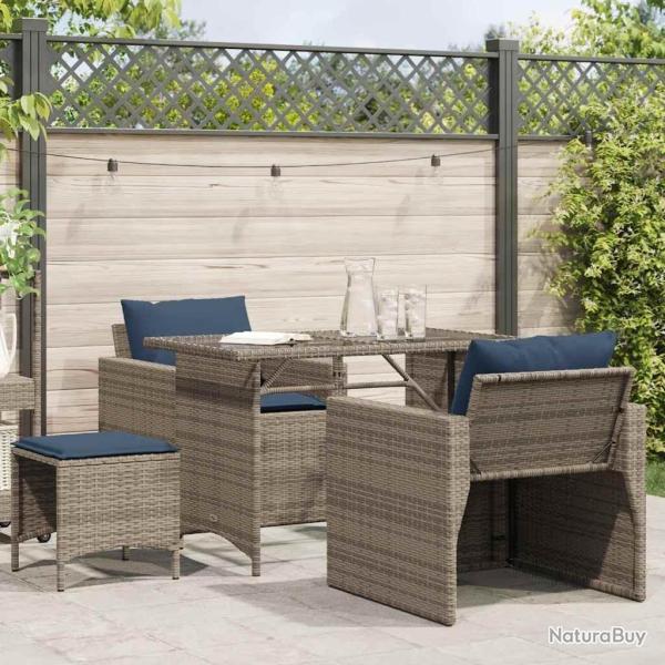 Salon de jardin 4 pcs avec coussins gris r�sine tress�e