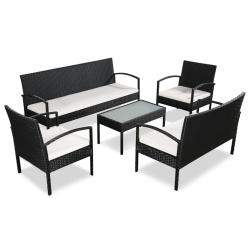 Salon de jardin 5 pcs avec coussins r&eacute;sine tress&eacute;e noir