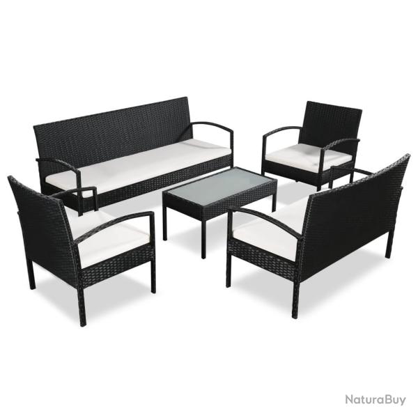 Salon de jardin 5 pcs avec coussins r�sine tress�e noir