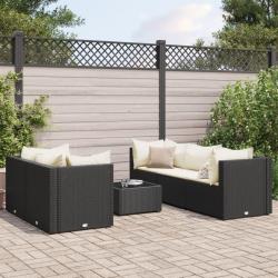 Salon de jardin 6 pcs avec coussins Noir R&eacute;sine tress&eacute;e