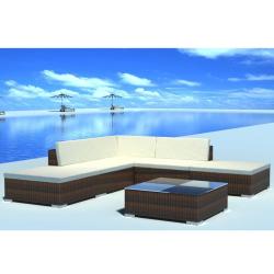 Salon de jardin 6 pcs avec coussins R&eacute;sine tress&eacute;e Marron