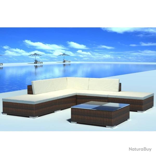 Salon de jardin 6 pcs avec coussins R�sine tress�e Marron