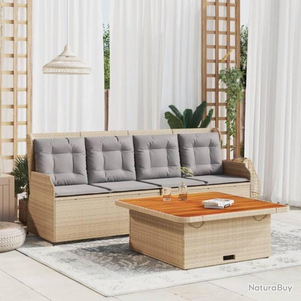 Salon de jardin avec coussins 3 pcs beige r�sine tress�e