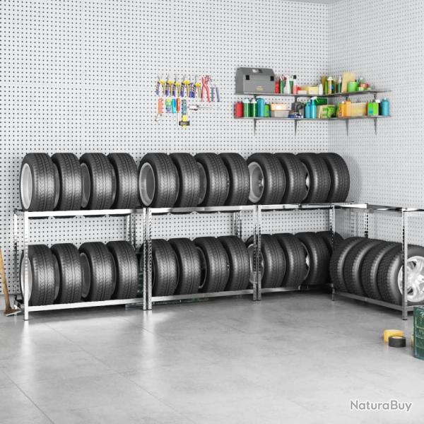 Porte-pneus � 2 niveaux 4 pcs Argent� 110x40x110 cm Acier