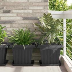 Plateau carr&eacute; &agrave; fleurs 6 pcs Noir 36 x 36 x 2.5 cm Plastique