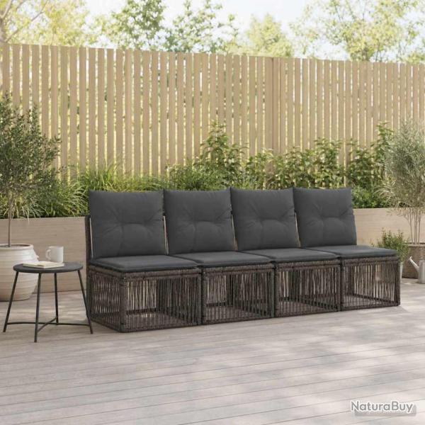 Canap� 4 places 4 pcs 4-Nombre de places Gris polyrotin