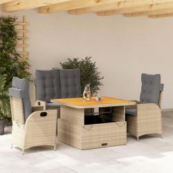 Ensemble &agrave; manger de jardin coussins 4 pcs beige r&eacute;sine tress&eacute;e