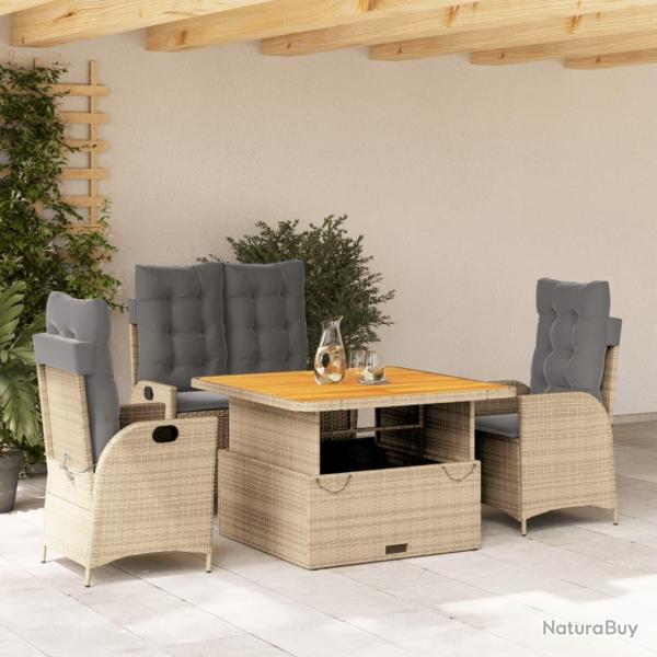 Ensemble � manger de jardin coussins 4 pcs beige r�sine tress�e