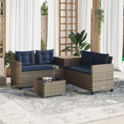 Canap&eacute; de jardin avec table et coussins en forme de L gris