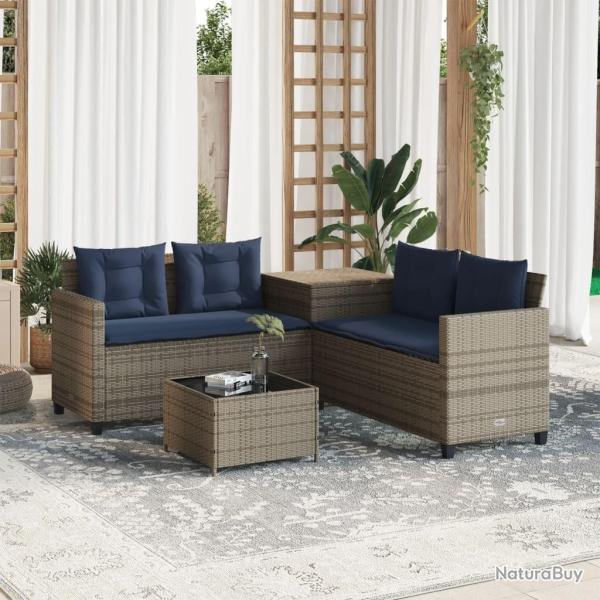 Canap� de jardin avec table et coussins en forme de L gris