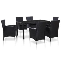 Ensemble &agrave; manger d'ext&eacute;rieur 7 pcs R&eacute;sine tress&eacute;e Noir