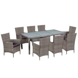 Ensemble &agrave; manger d'ext&eacute;rieur 9pcs coussins R&eacute;sine tress&eacute;e Gris