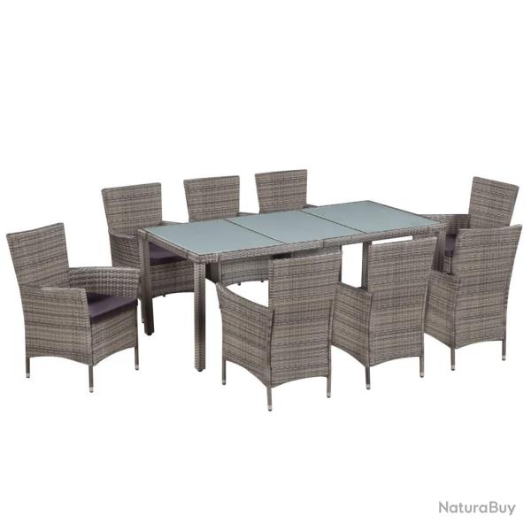 Ensemble � manger d'ext�rieur 9pcs coussins R�sine tress�e Gris