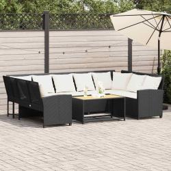 Canap&eacute; de jardin avec coussins Noir R&eacute;sine tress&eacute;e