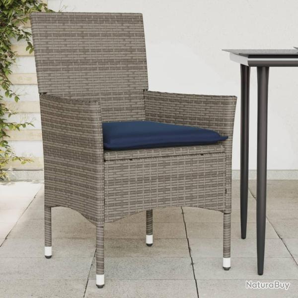 Chaises de jardin avec coussins lot de 2 gris r�sine tress�e