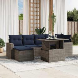 Ensemble de canap&eacute; de jardin 7 pcs avec coussins gris r&eacute;sine tress&eacute;e