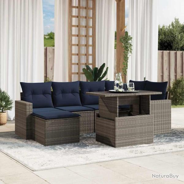 Ensemble de canap� de jardin 7 pcs avec coussins gris r�sine tress�e