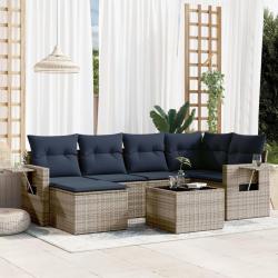 Ensemble de canap&eacute; de jardin 7 pcs avec coussins gris r&eacute;sine tress&eacute;e