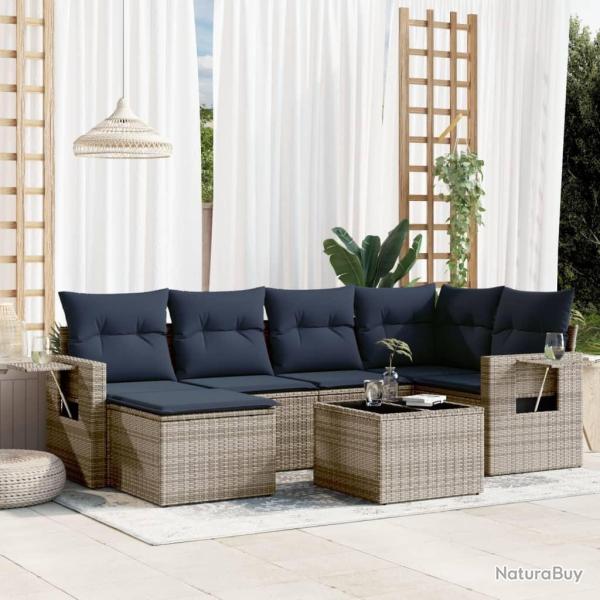 Ensemble de canap� de jardin 7 pcs avec coussins gris r�sine tress�e