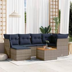 Ensemble de canap&eacute; de jardin 7 pcs avec coussins gris r&eacute;sine tress&eacute;e