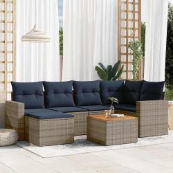Ensemble de canap&eacute; de jardin 7 pcs avec coussins gris r&eacute;sine tress&eacute;e