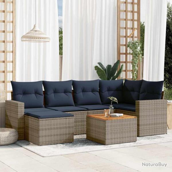 Ensemble de canap� de jardin 7 pcs avec coussins gris r�sine tress�e
