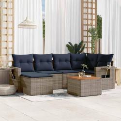 Ensemble de canap&eacute; de jardin 7 pcs avec coussins gris r&eacute;sine tress&eacute;e