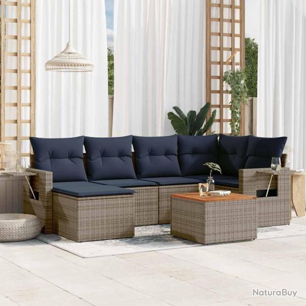 Ensemble de canap� de jardin 7 pcs avec coussins gris r�sine tress�e