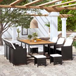 Ensemble &agrave; manger d'ext&eacute;rieur 11pcs Rotin et bois d'acacia Noir