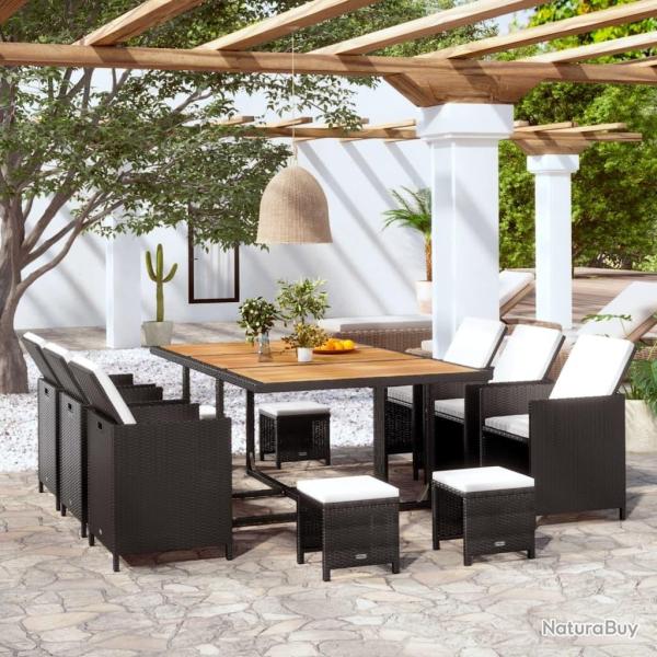 Ensemble � manger d'ext�rieur 11pcs Rotin et bois d'acacia Noir