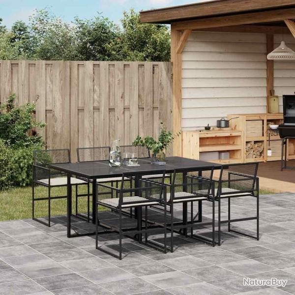 Ensemble � manger de jardin coussins 7 pcs noir r�sine tress�e