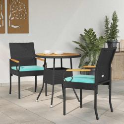 Chaises de jardin 2 pcs Noir et turquoise Poly Rattan et Acacia