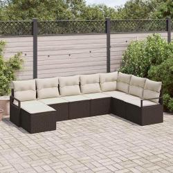 Ensemble de Canap&eacute;s avec coussin 8 pcs Marron polyrotin