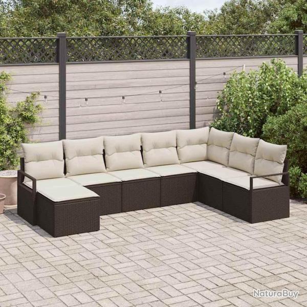 Ensemble de Canap�s avec coussin 8 pcs Marron polyrotin