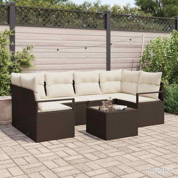 Ensemble de Canap�s 7 pcs Marron et Cr�me polyrotin